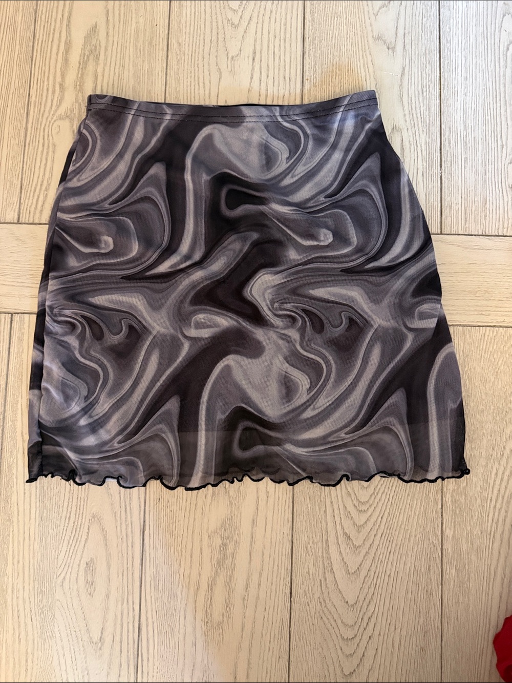 SHEIN Black & Gray Swirl Mesh Mini Skirt